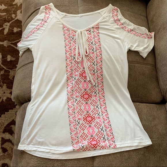 No brand name Tops - White Cold Shoulder Peasant Blouse